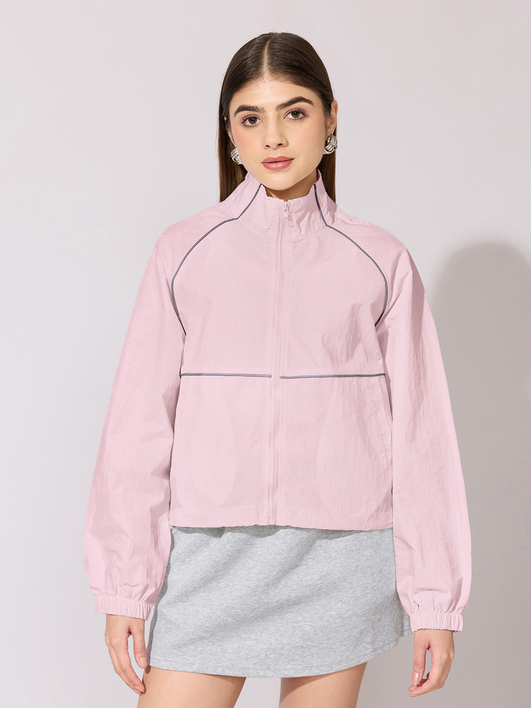 Women's Pink Raglan Sleeve Zip-Up Jacket