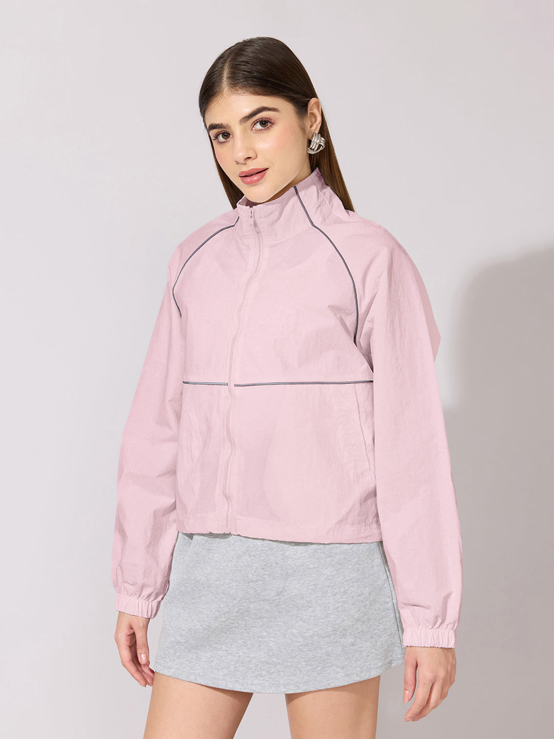 Women's Pink Raglan Sleeve Zip-Up Jacket
