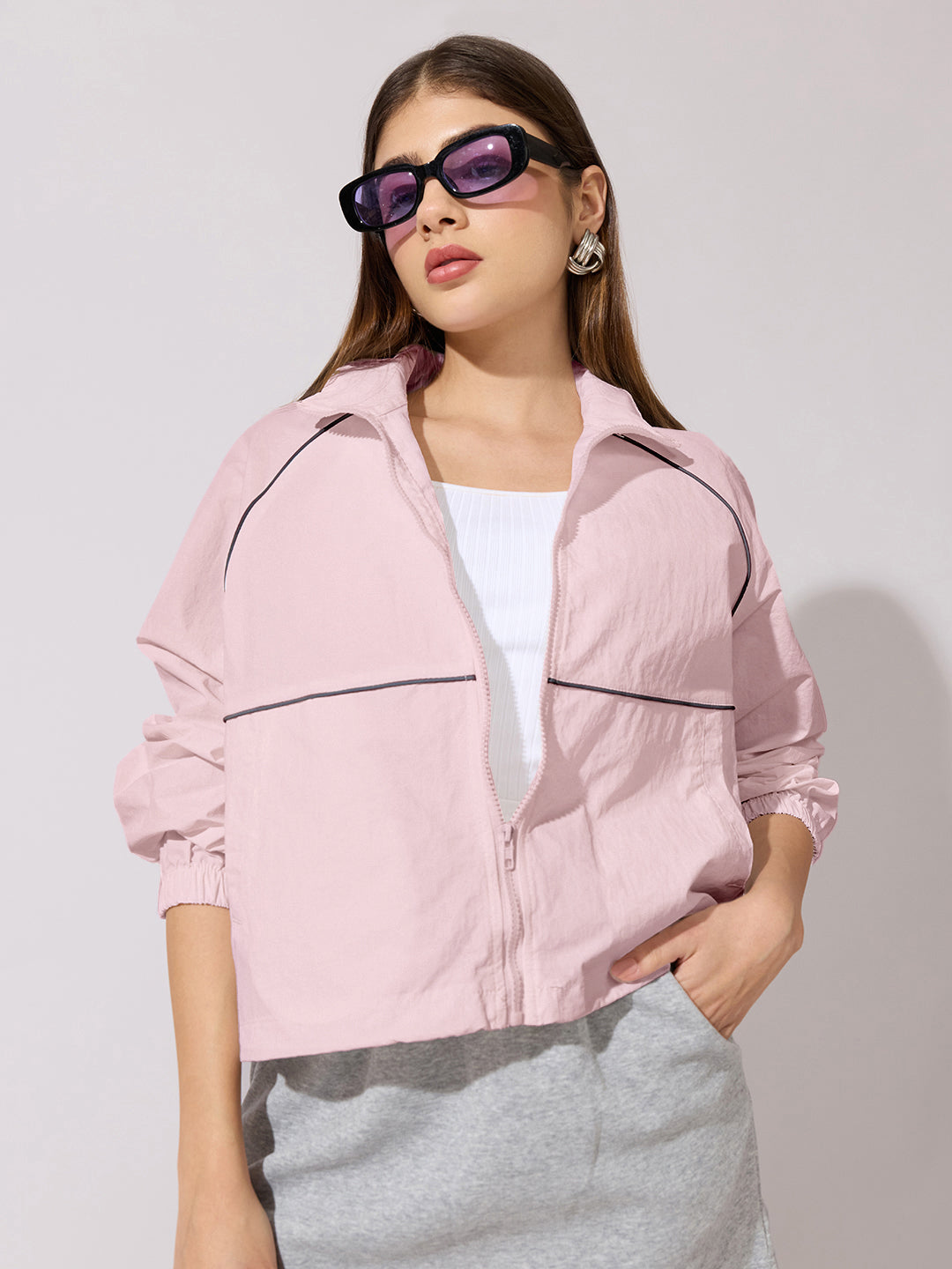 Women's Pink Raglan Sleeve Zip-Up Jacket