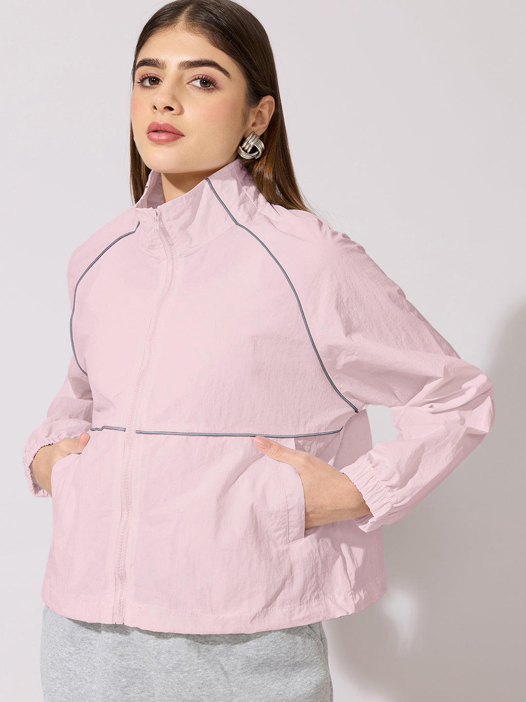 Women's Pink Raglan Sleeve Zip-Up Jacket