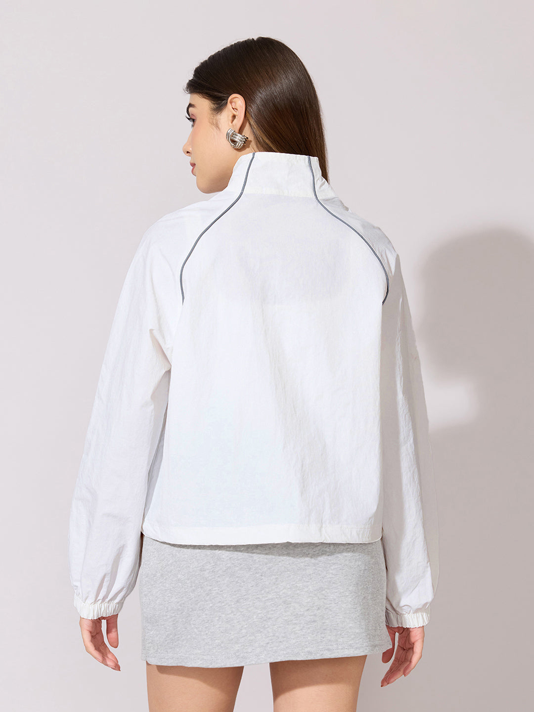 Women's White Raglan Sleeve Zip-Up Jacket
