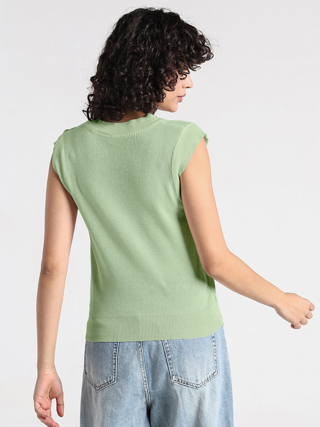 Women's Green Ribbed Sleeveless Top
