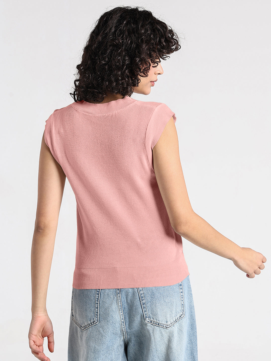 Women's Ribbed Pink Sleeveless Knit Top