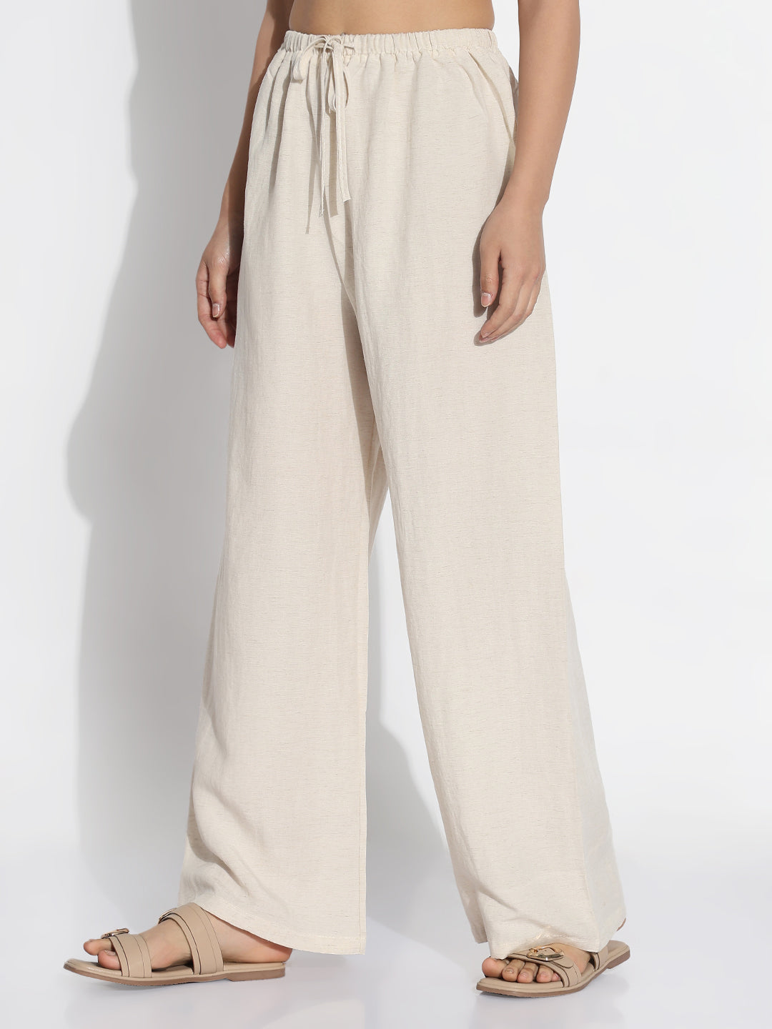 Women Beige Solid Loose Fit Trousers