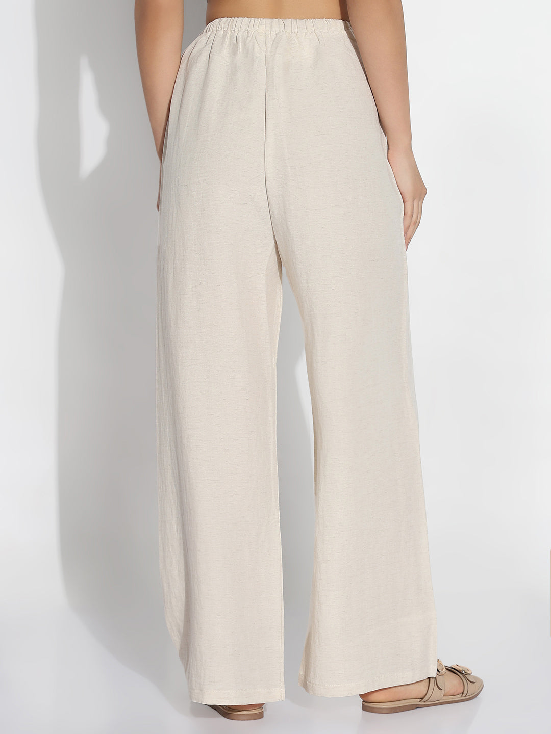 Women Beige Solid Loose Fit Trousers