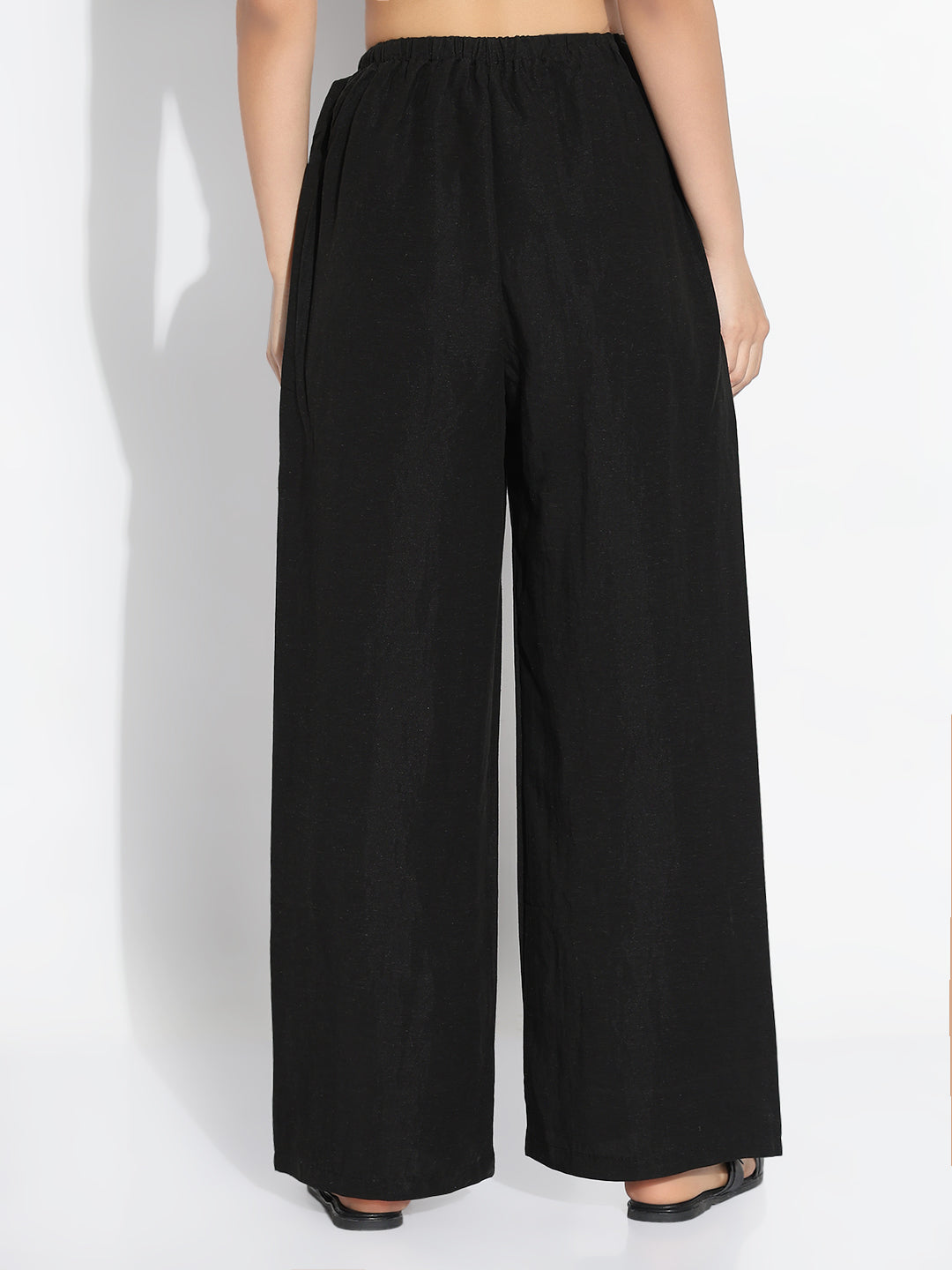 Women Black Solid Loose Fit Trousers