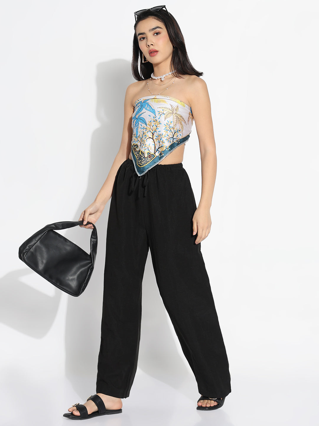 Women Black Solid Loose Fit Trousers