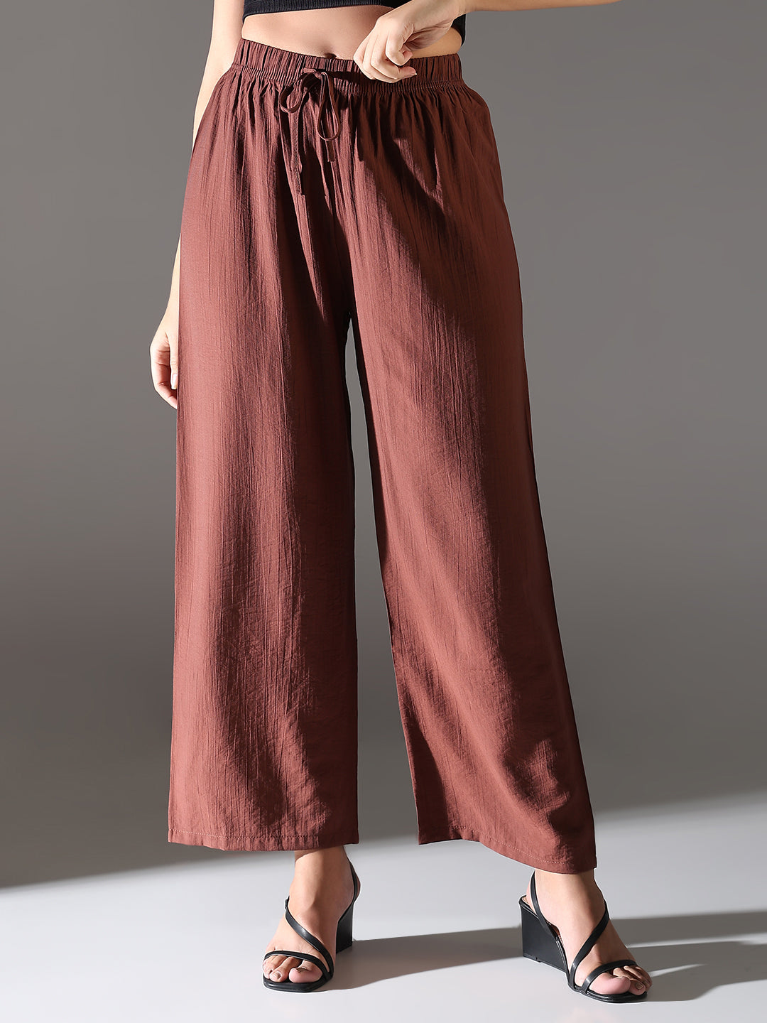 Women Brown Solid Parallel Trousers