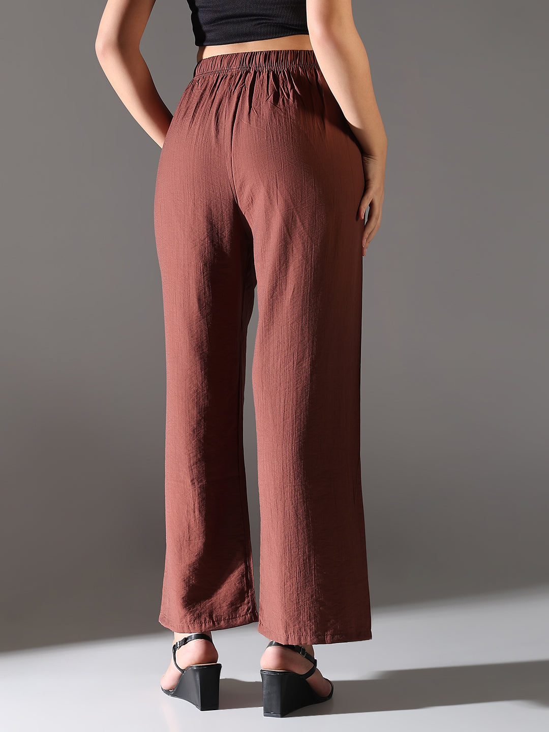 Women Brown Solid Parallel Trousers