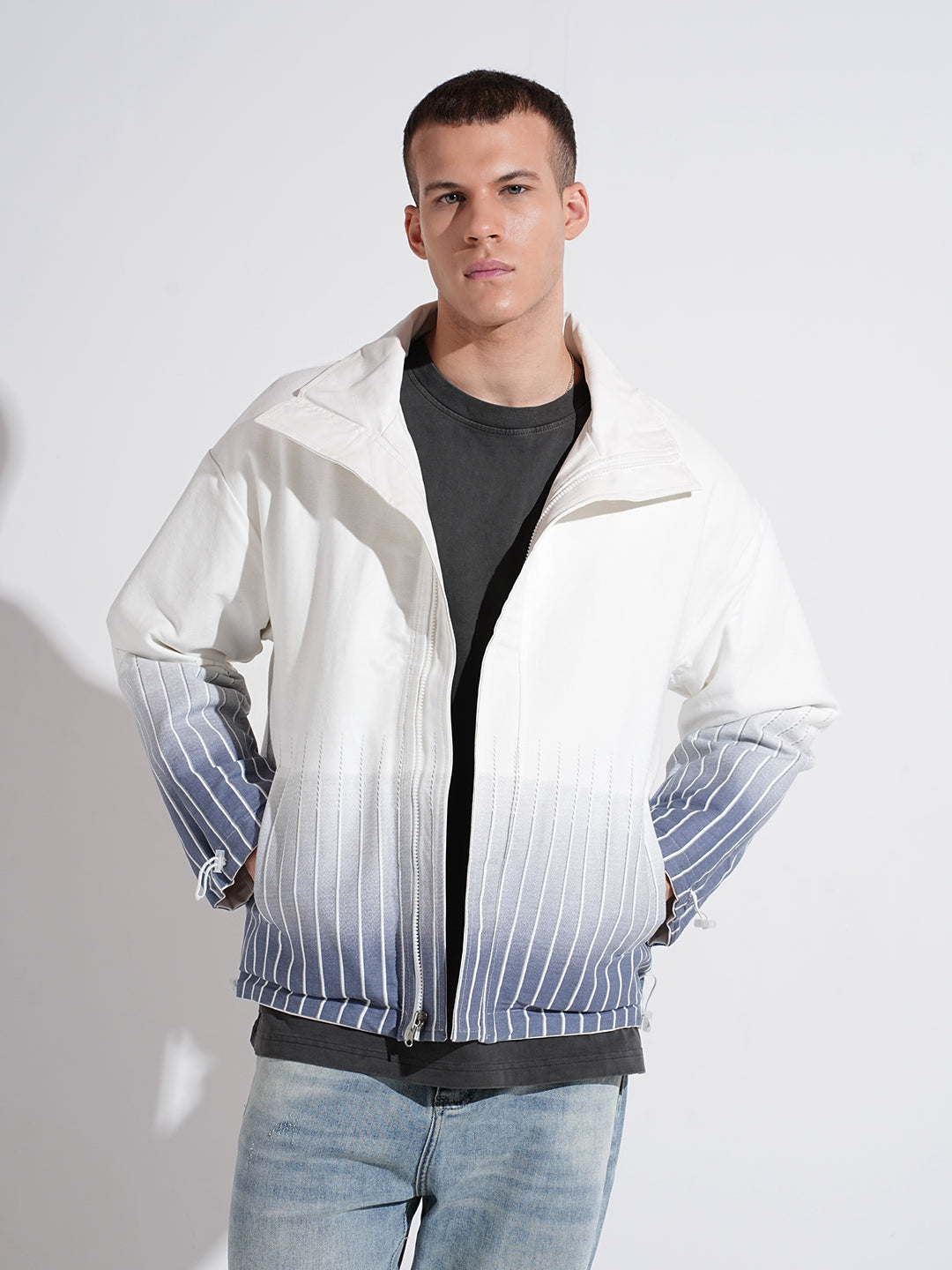 Men's Off White Reversible Printed Suede Jacket