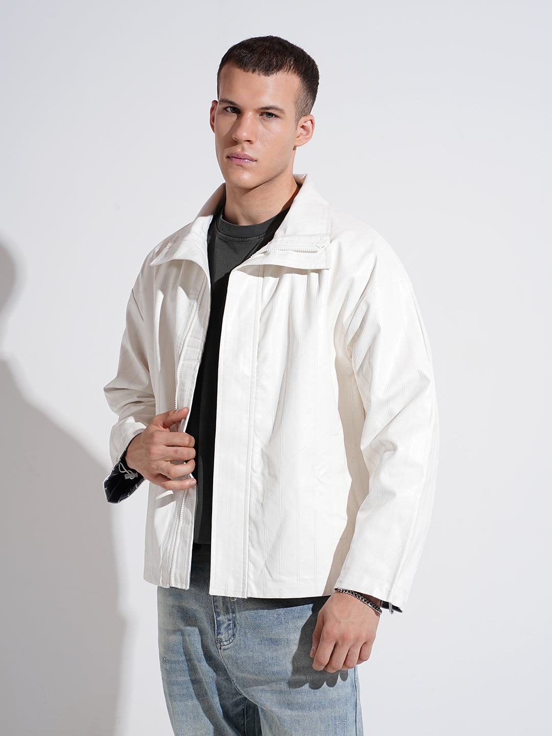 Men's Off White Reversible Printed Suede Jacket