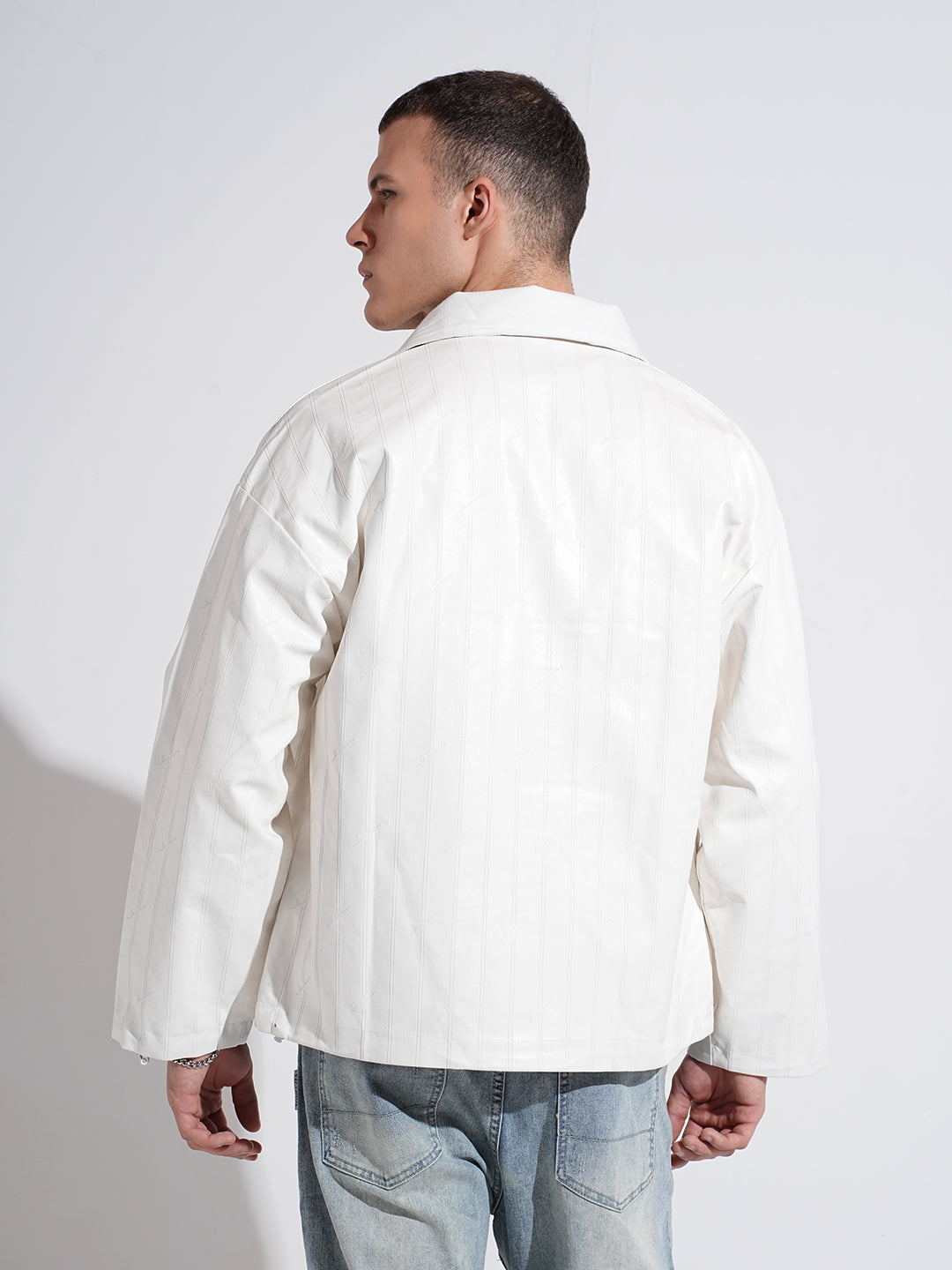 Men's Off White Reversible Printed Suede Jacket
