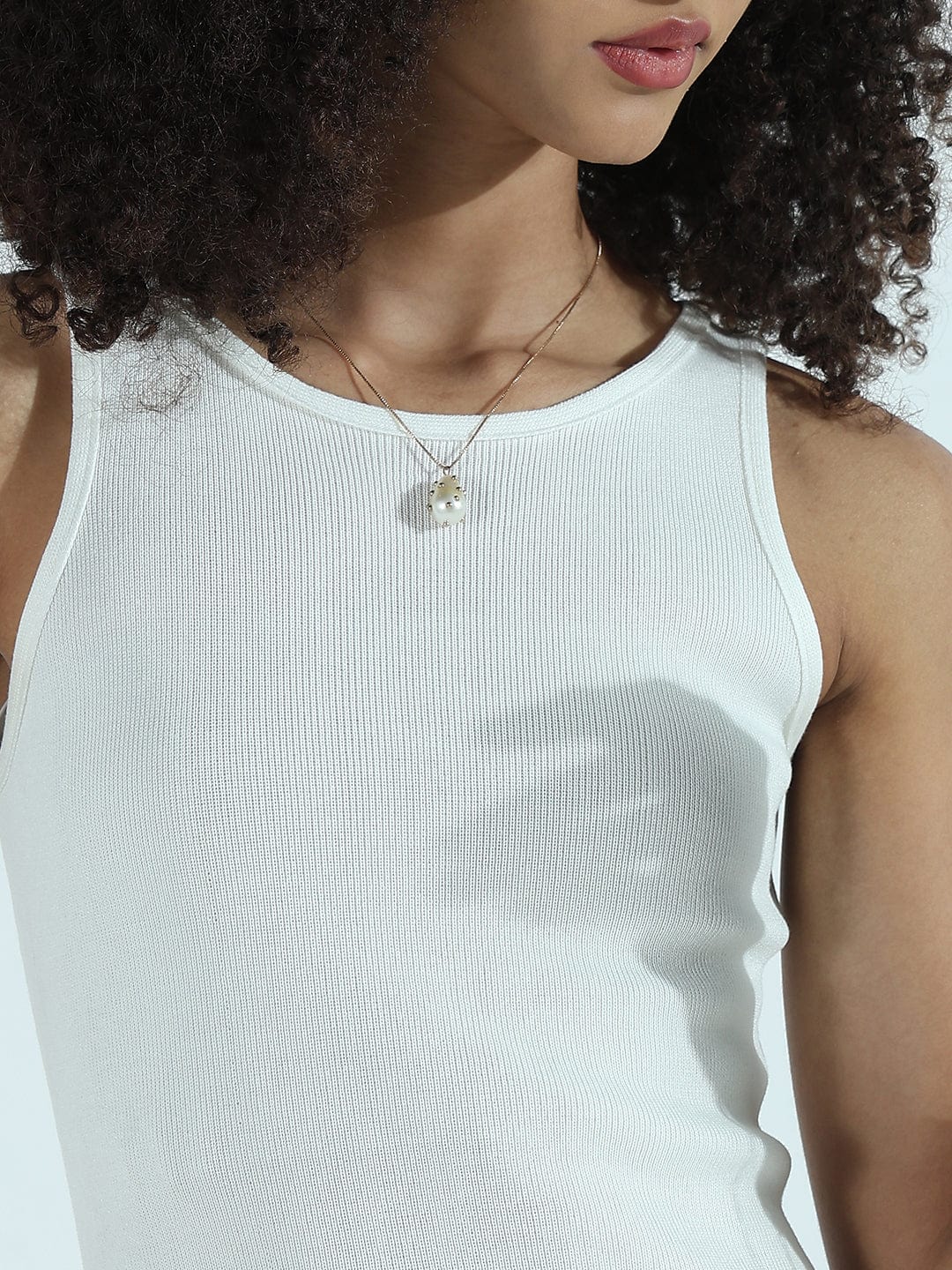 Women's Ribbed White Round Neck Bodycon Sleeveless Midi Dress