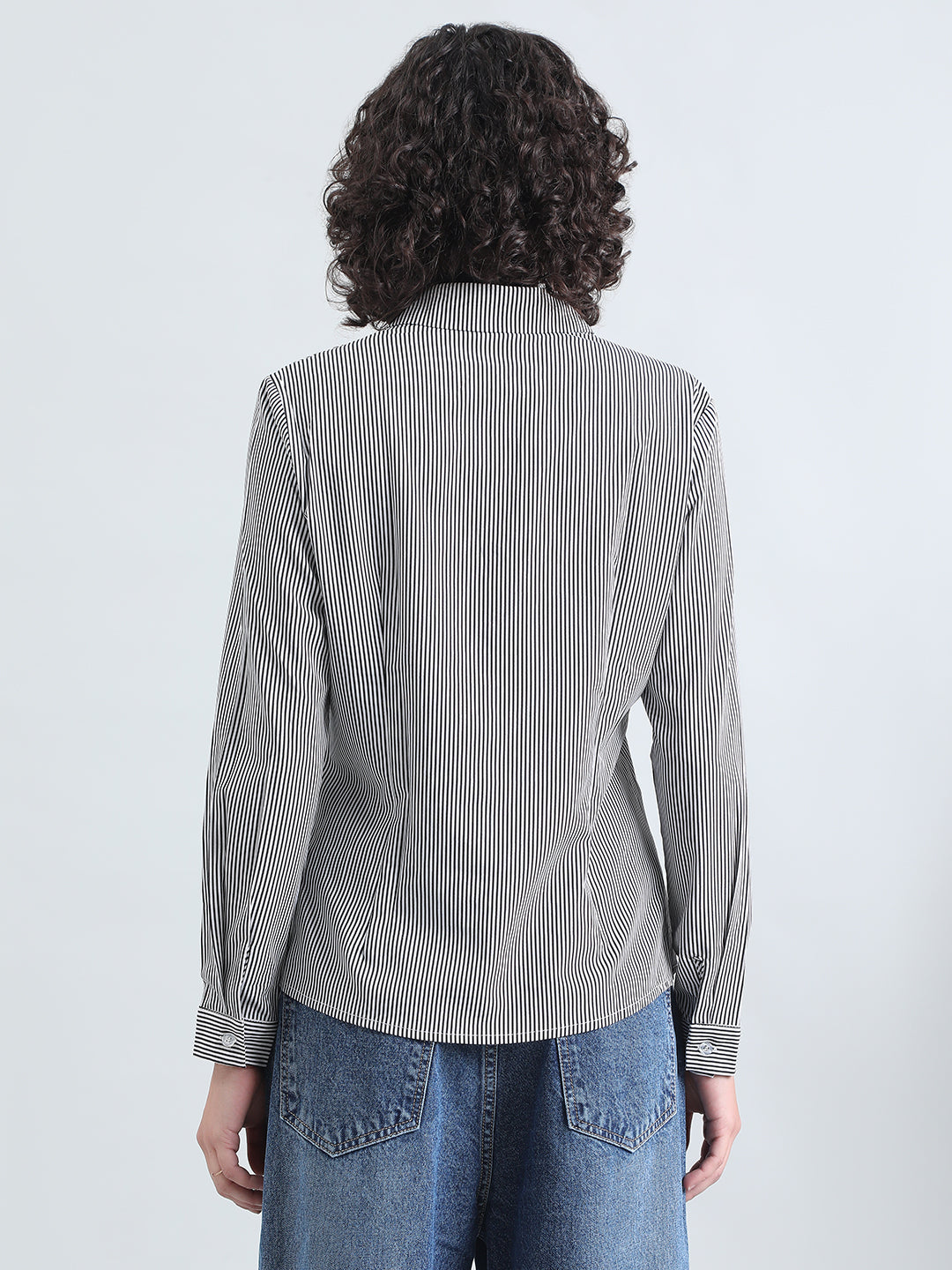 Women's Pinstripes Black Formal Slim Fit Shirt