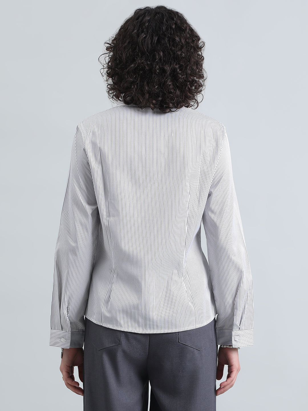 Women's Pinstripes White Formal Slim Fit Shirt