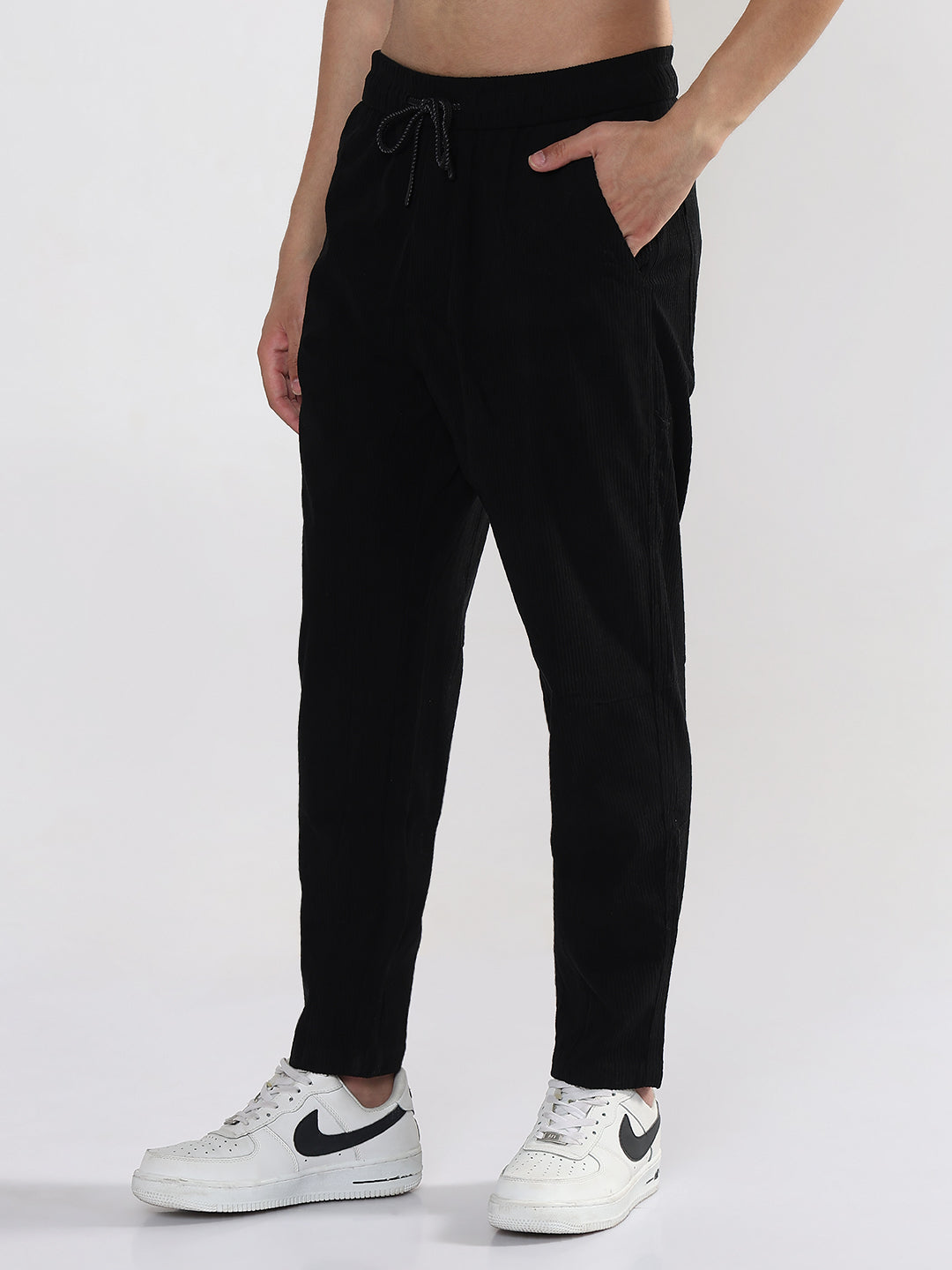 Men's Black Corduroy Relaxed Fit Trouser