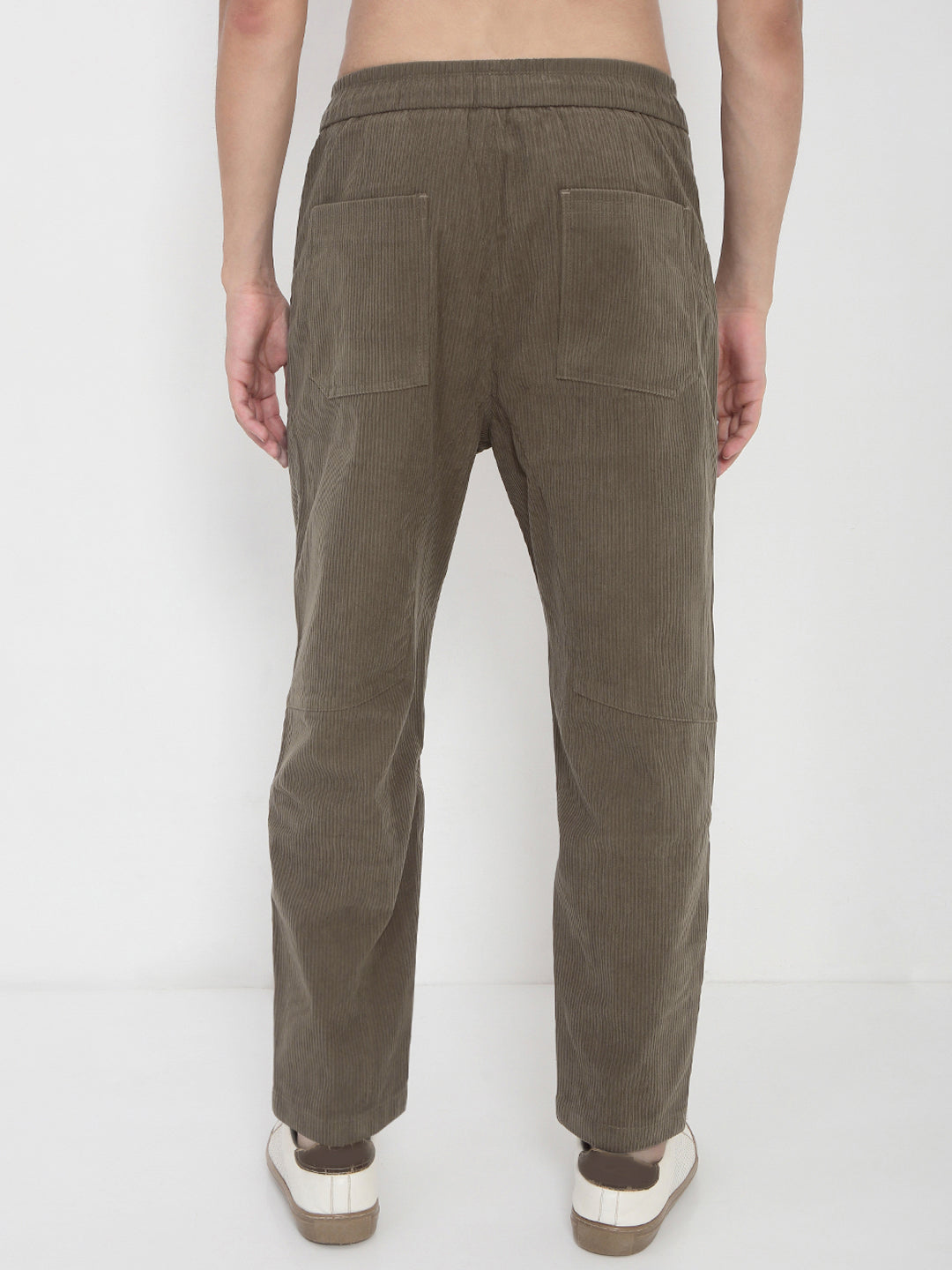 Men's Olive Corduroy Relaxed Fit Trousers