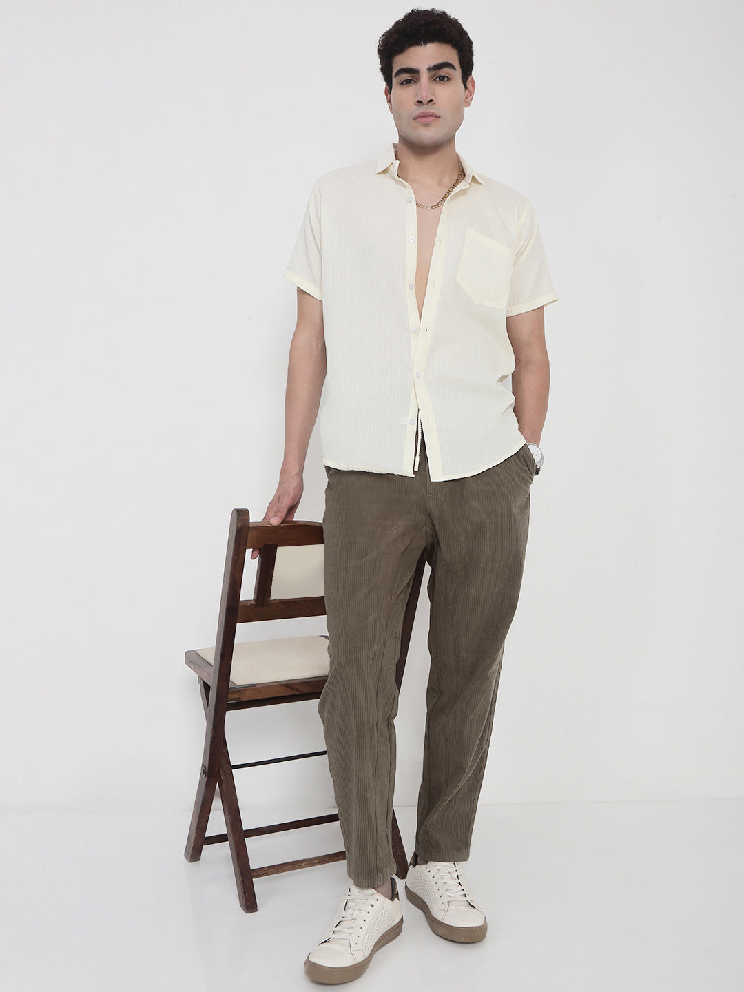 Men's Olive Corduroy Relaxed Fit Trousers