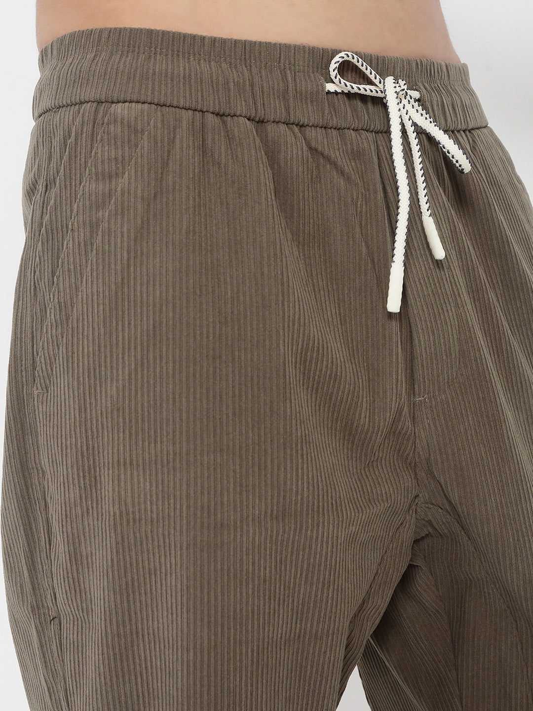 Men's Olive Corduroy Relaxed Fit Trousers