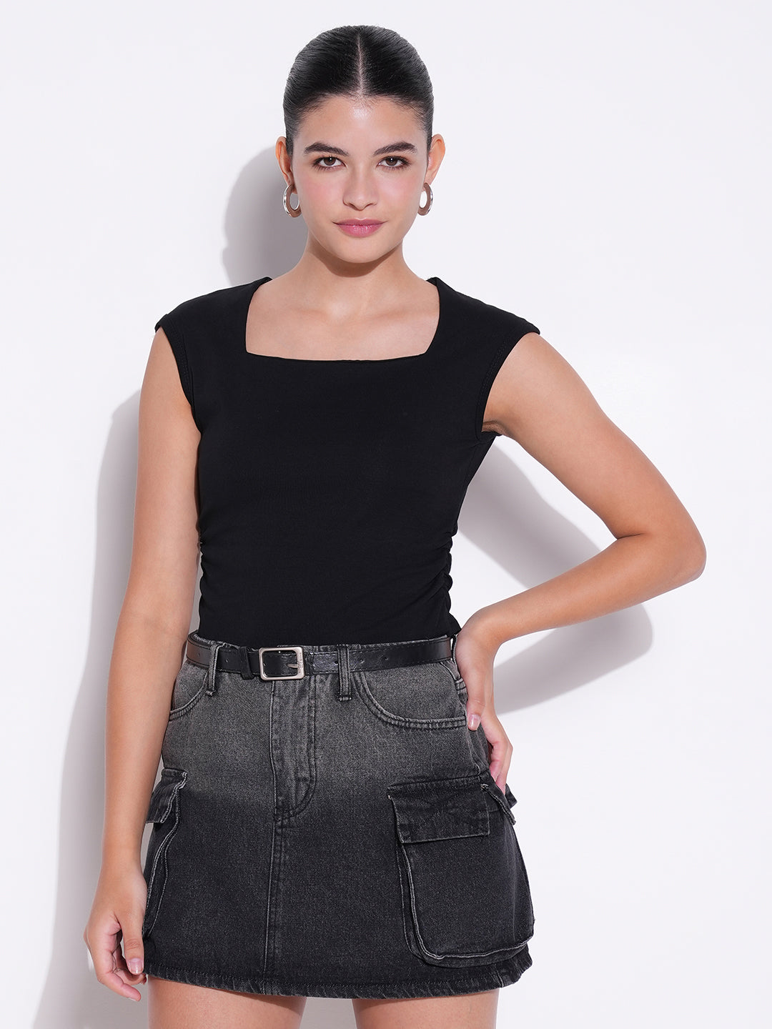 Women Solid Black Top