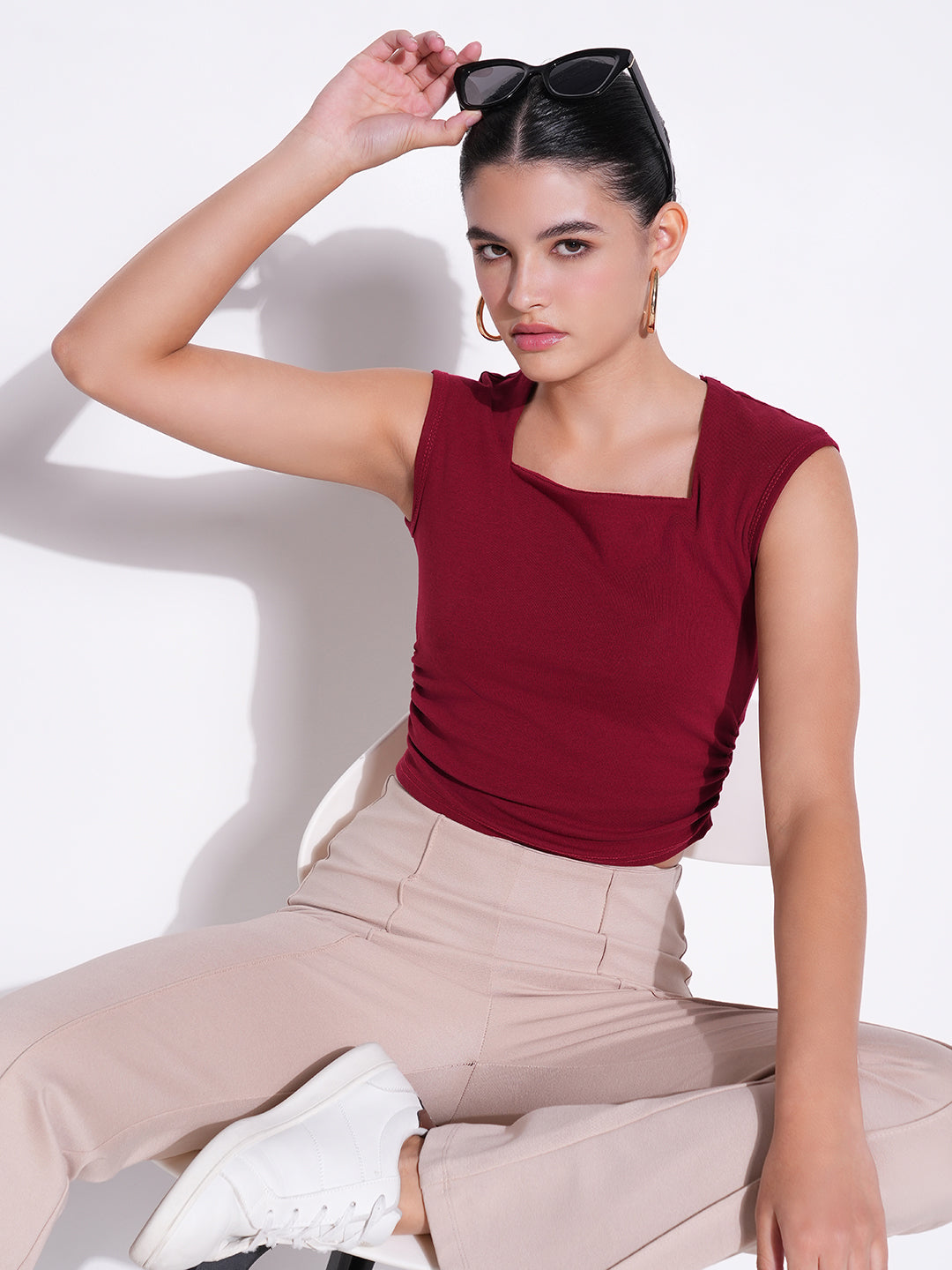 Women Solid Maroon Top