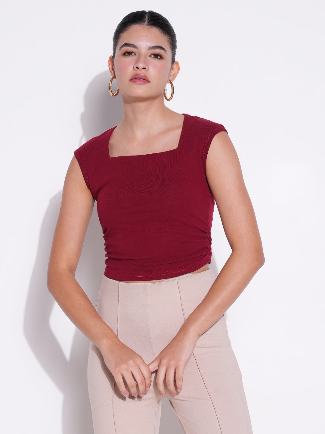 Women Solid Maroon Top