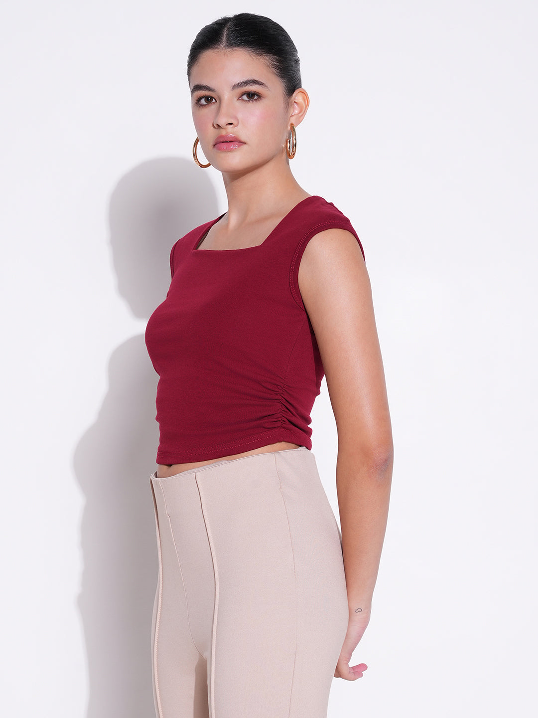 Women Solid Maroon Top