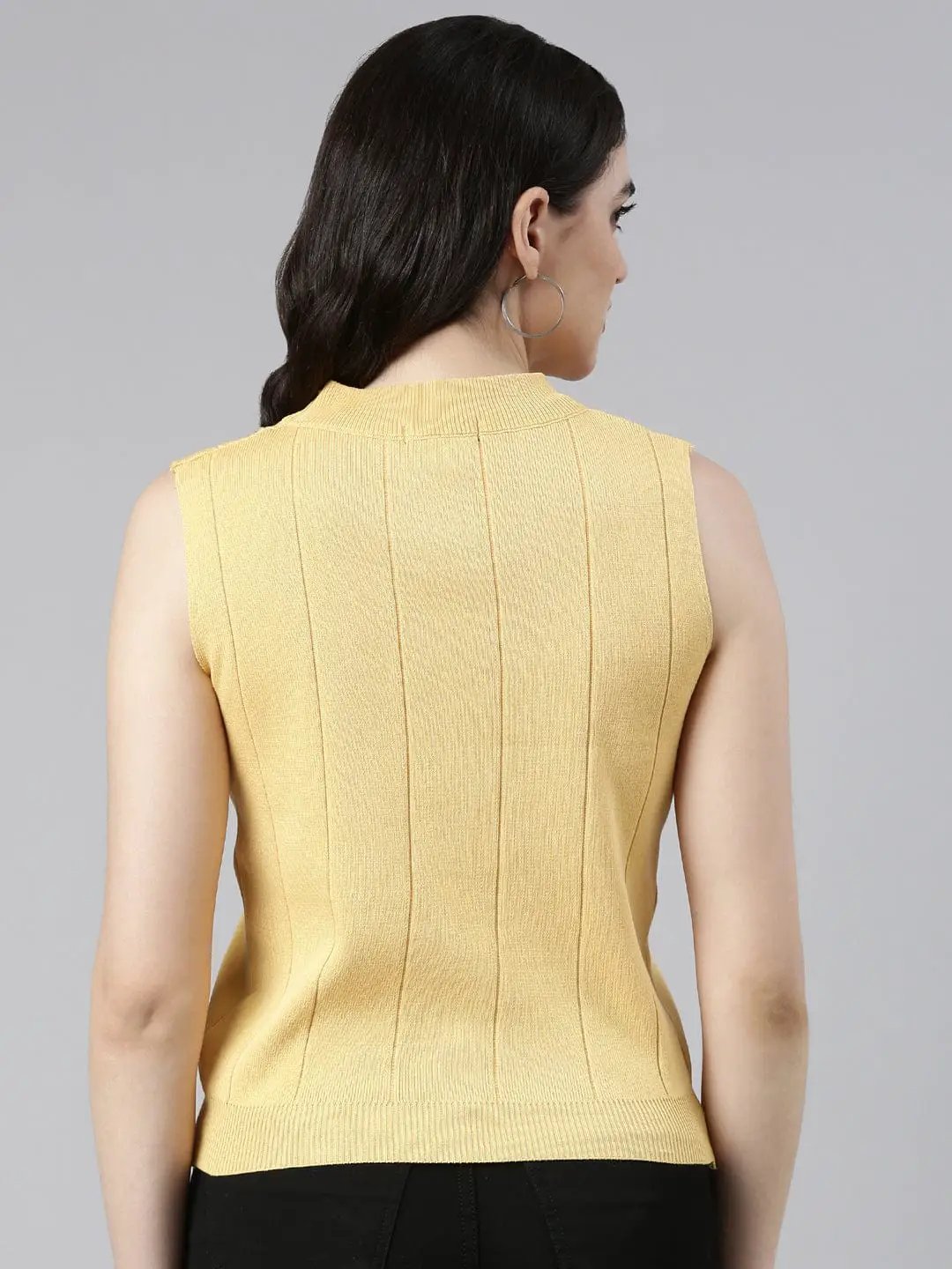 Women's High Neck Solid Mustard Top