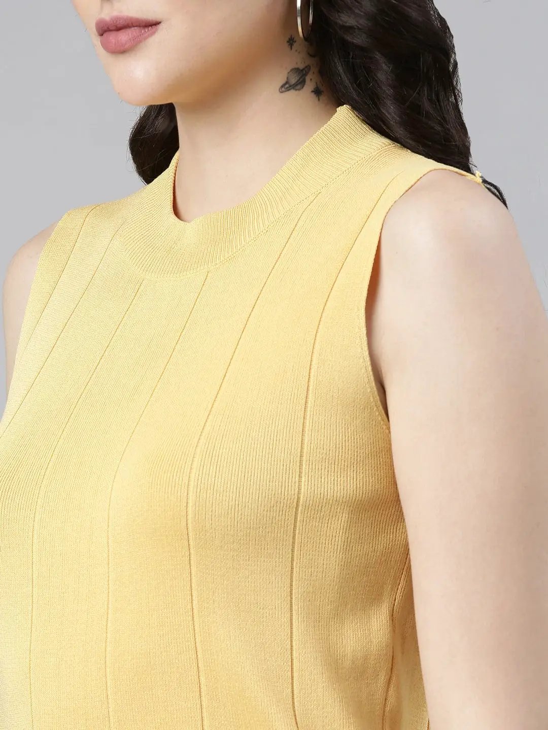 Women's High Neck Solid Mustard Top