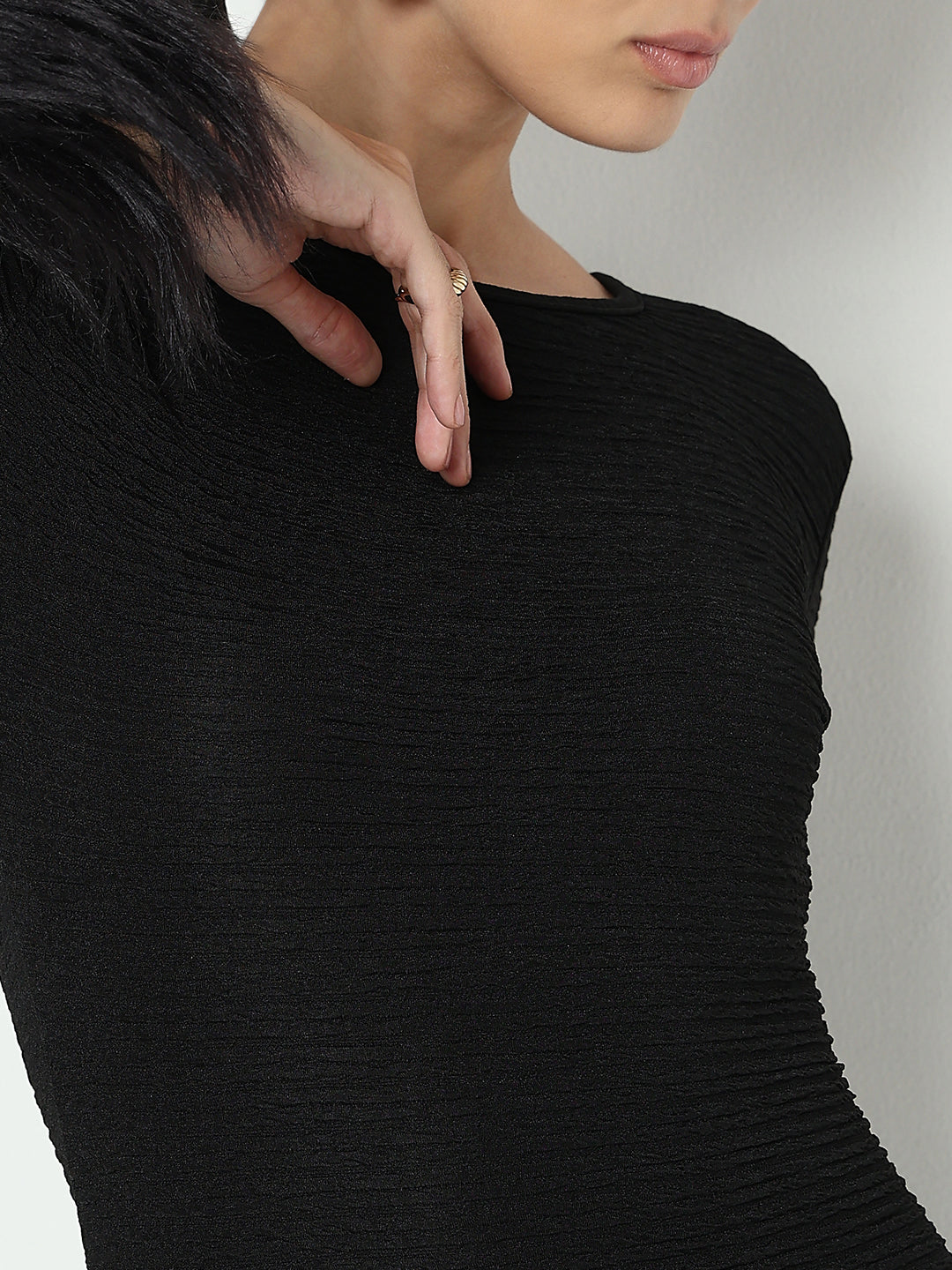 Women's Black Bodycon Mini Dress with Fur Cuff & Hem