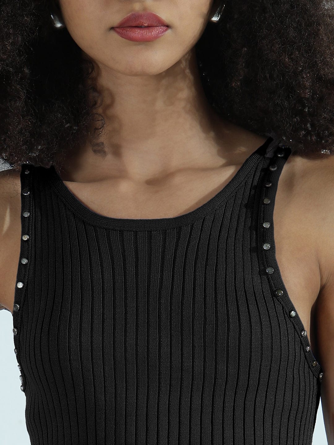 Women's Ribbed Black Sleeveless Co-ords Set with Studs