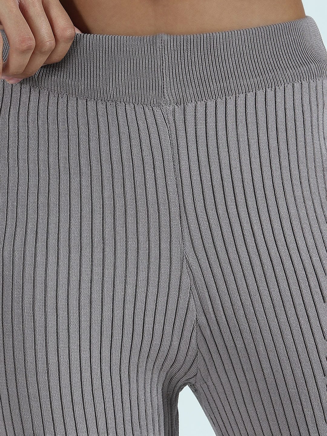 Women's Ribbed Grey Sleeveless Co-ords Set with Studs