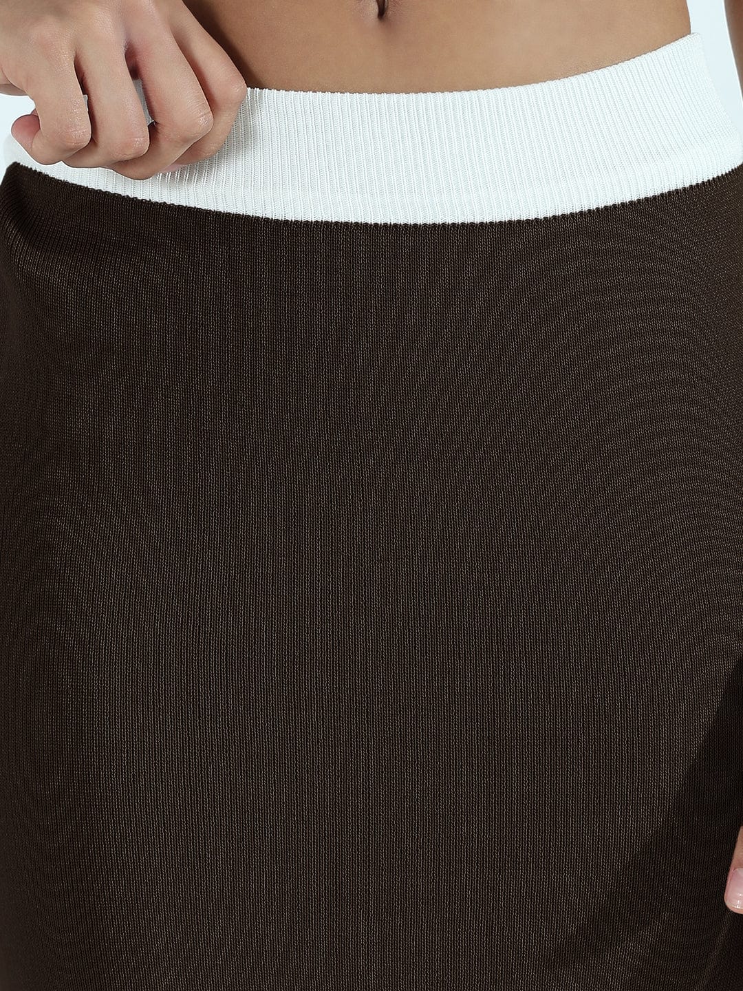 Women's Ribbed Brown Halter Neck Top with Maxi Skirt Co-ords Set