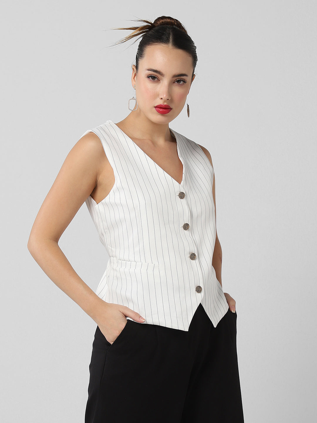 Women White Striped Vest Top