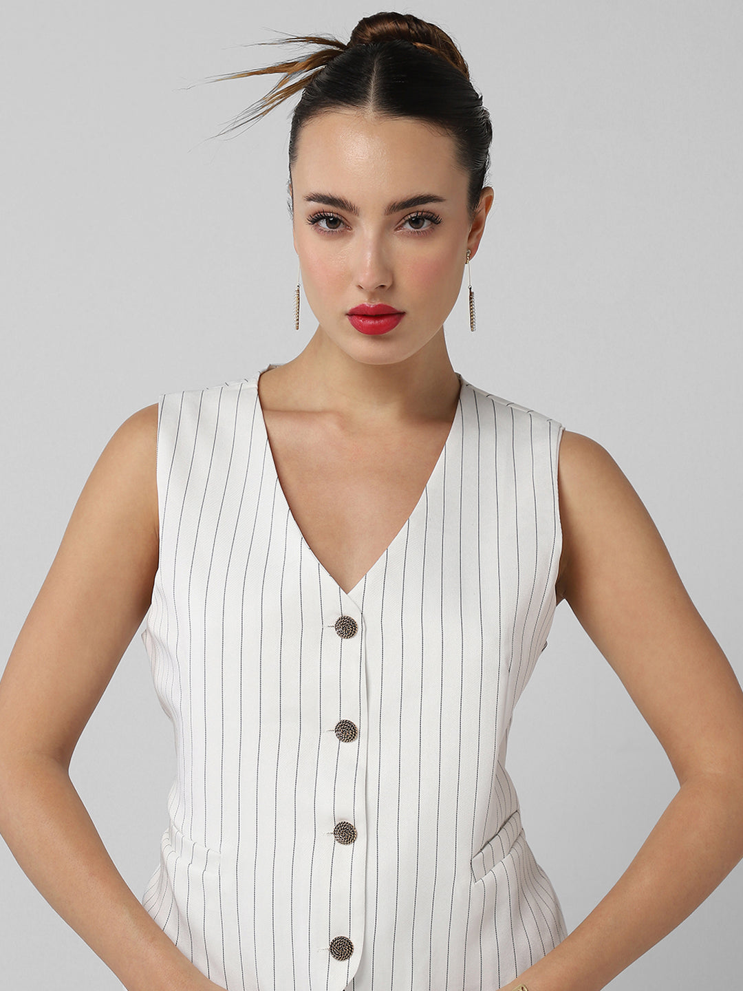 Women White Striped Vest Top