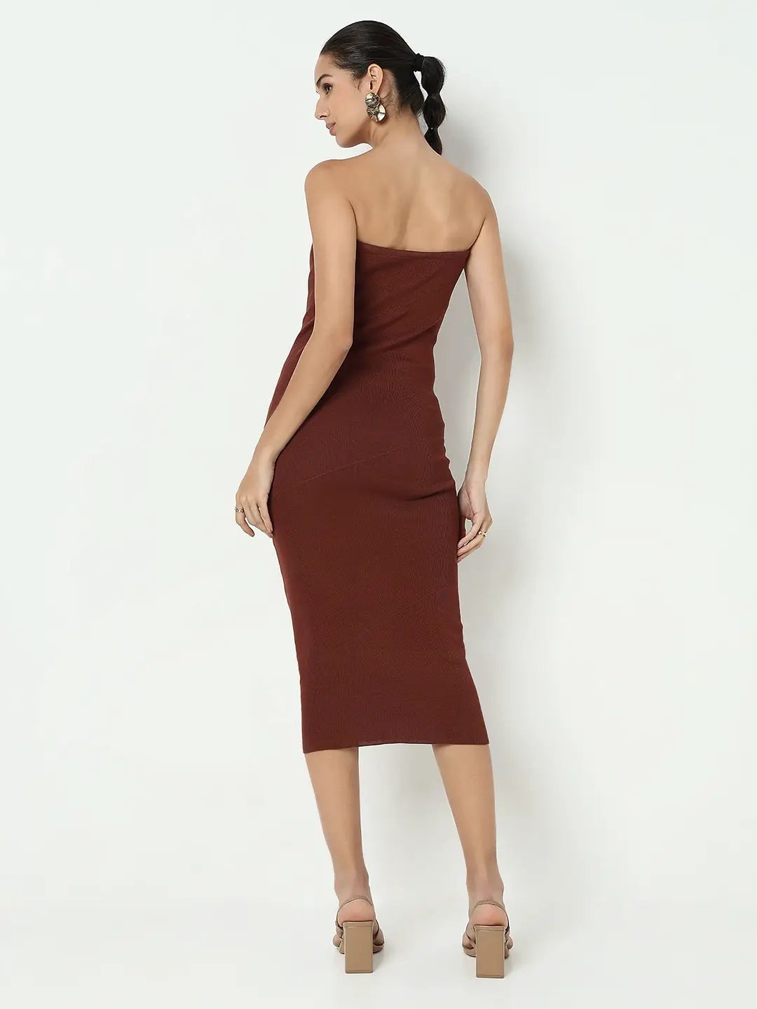 Women's Ribbed Brown Strapless Bodycon Dress - from SHOWOFFFF
