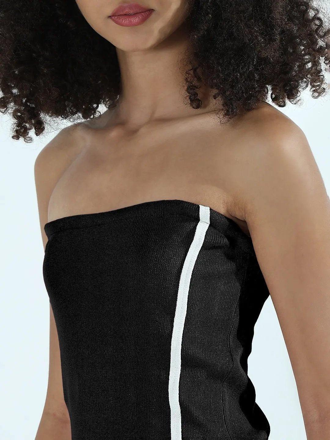 Shop Women's Black Strapless Bodycon Midi Dress with White Side Trim|  Showoffff