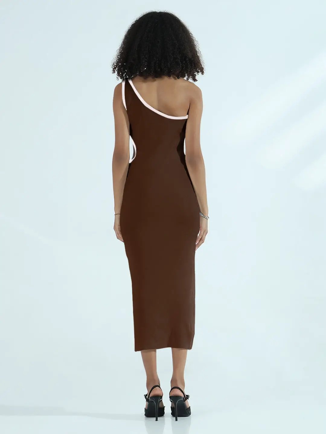 Women's Ribbed Brown One Shoulder Cut-Out Bodycon Dress - from SHOWOFFFF