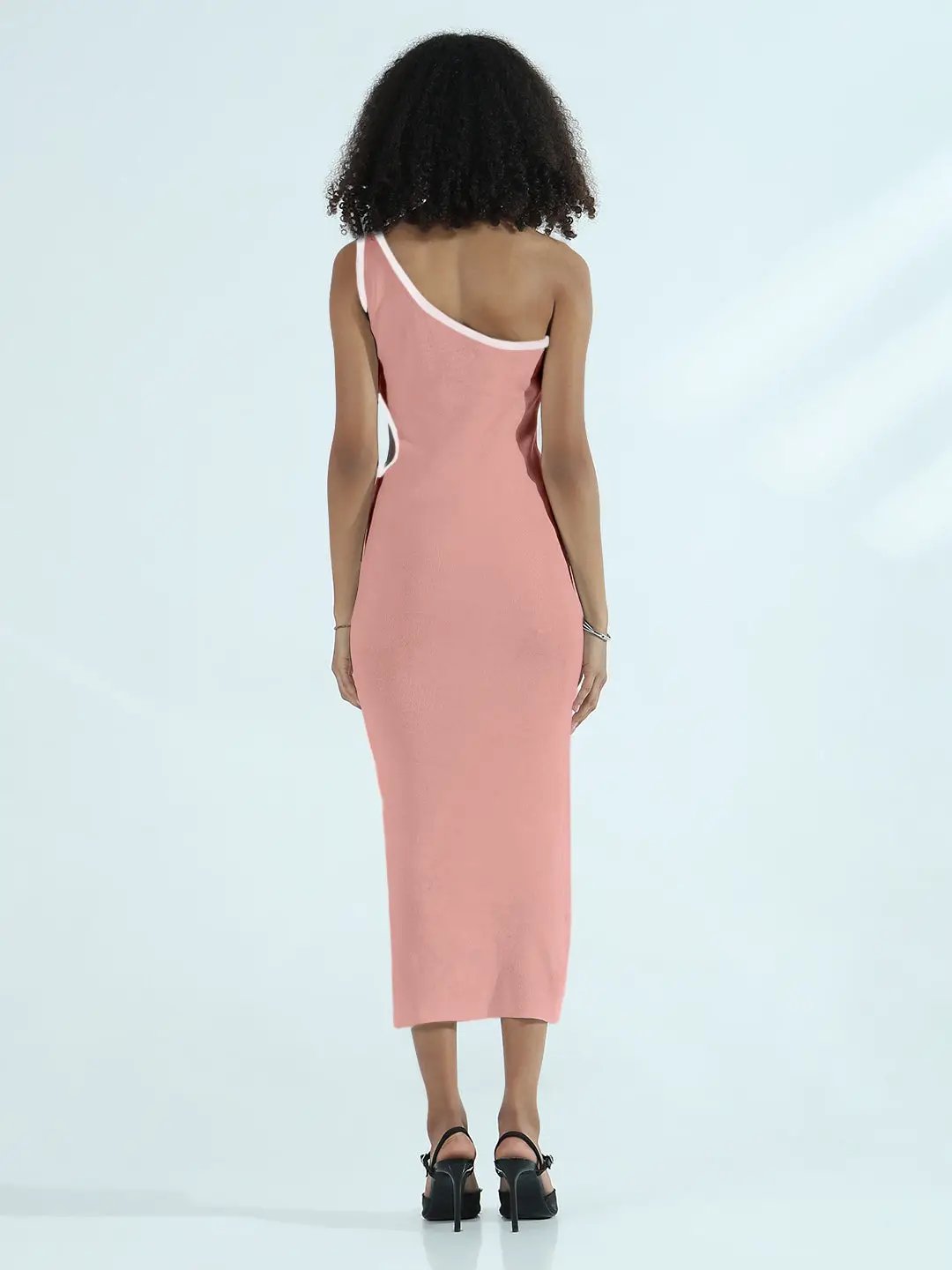 Women's Ribbed Pink One Shoulder Cut-Out Bodycon Dress - from SHOWOFFFF