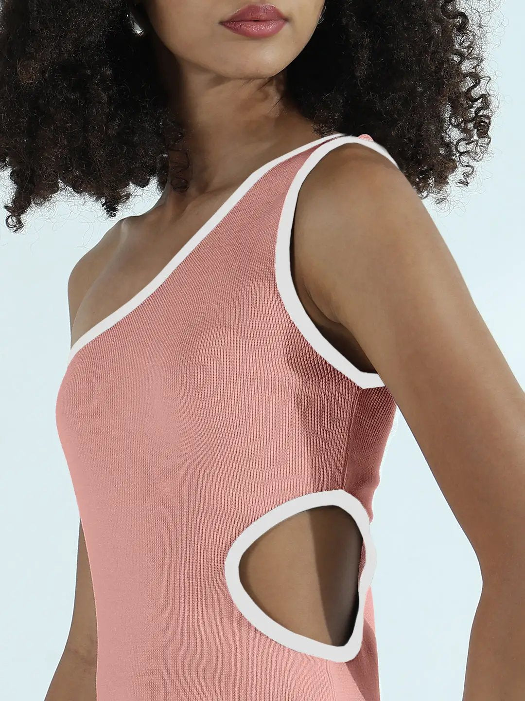 Women's Ribbed Pink One Shoulder Cut-Out Bodycon Dress - from SHOWOFFFF