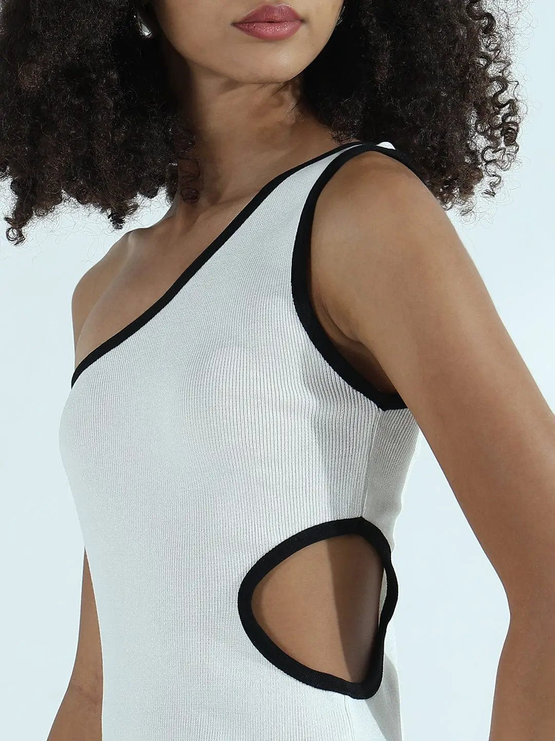 Women's Ribbed White One Shoulder Cut-Out Bodycon Dress - from SHOWOFFFF