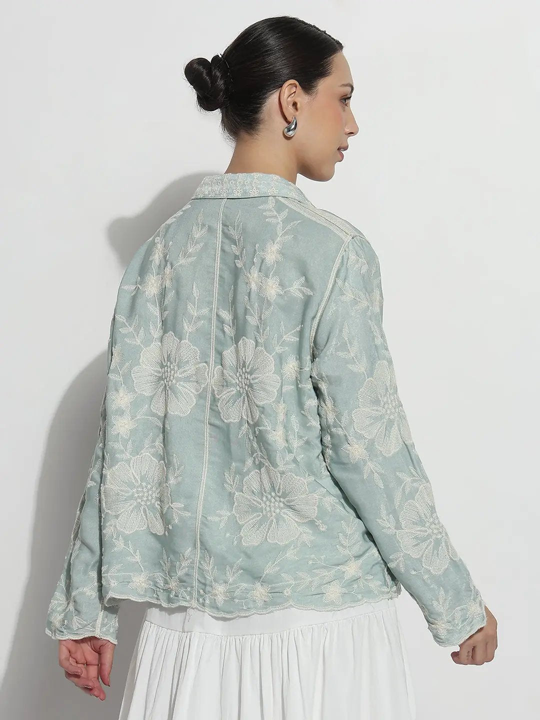Women's Floral Embroidered Sea Green Relaxed Fit Shirt - from SHOWOFFFF