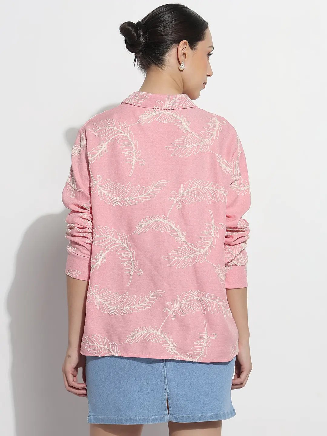 Women's Embroidered Pink Relaxed Fit Shirt - from SHOWOFFFF