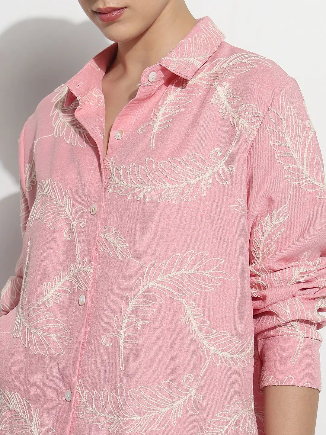 Women's Embroidered Pink Relaxed Fit Shirt - from SHOWOFFFF