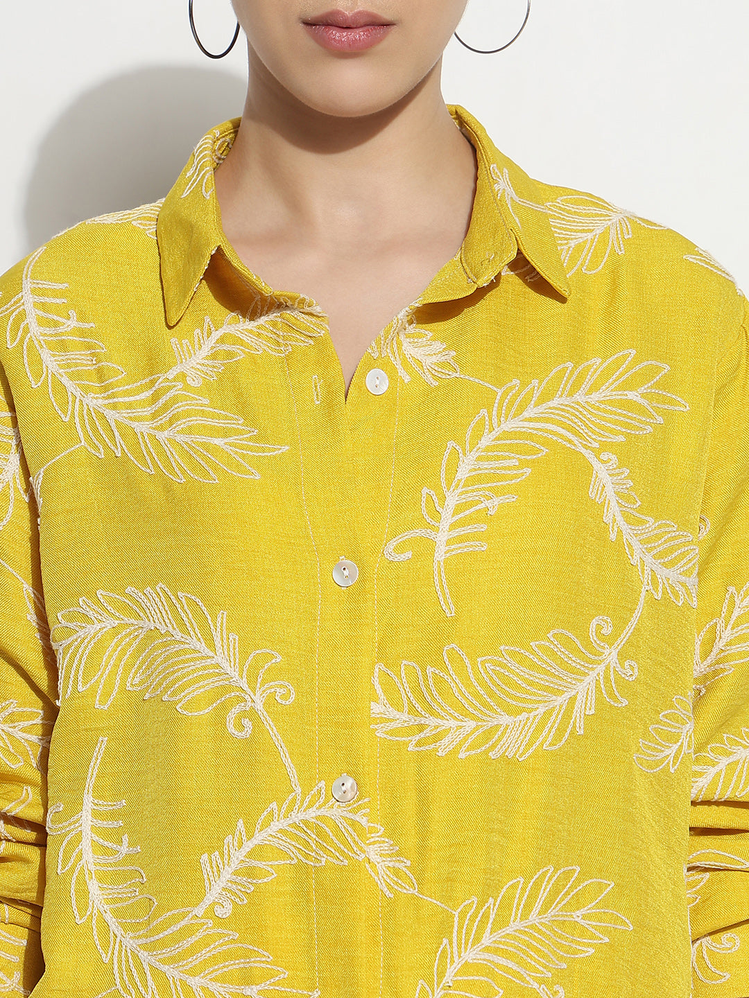 Women's Embroidered Yellow Relaxed Fit Shirt
