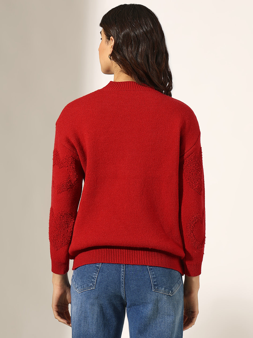 Women's Knitted Red Heart Embellished Pullover Top