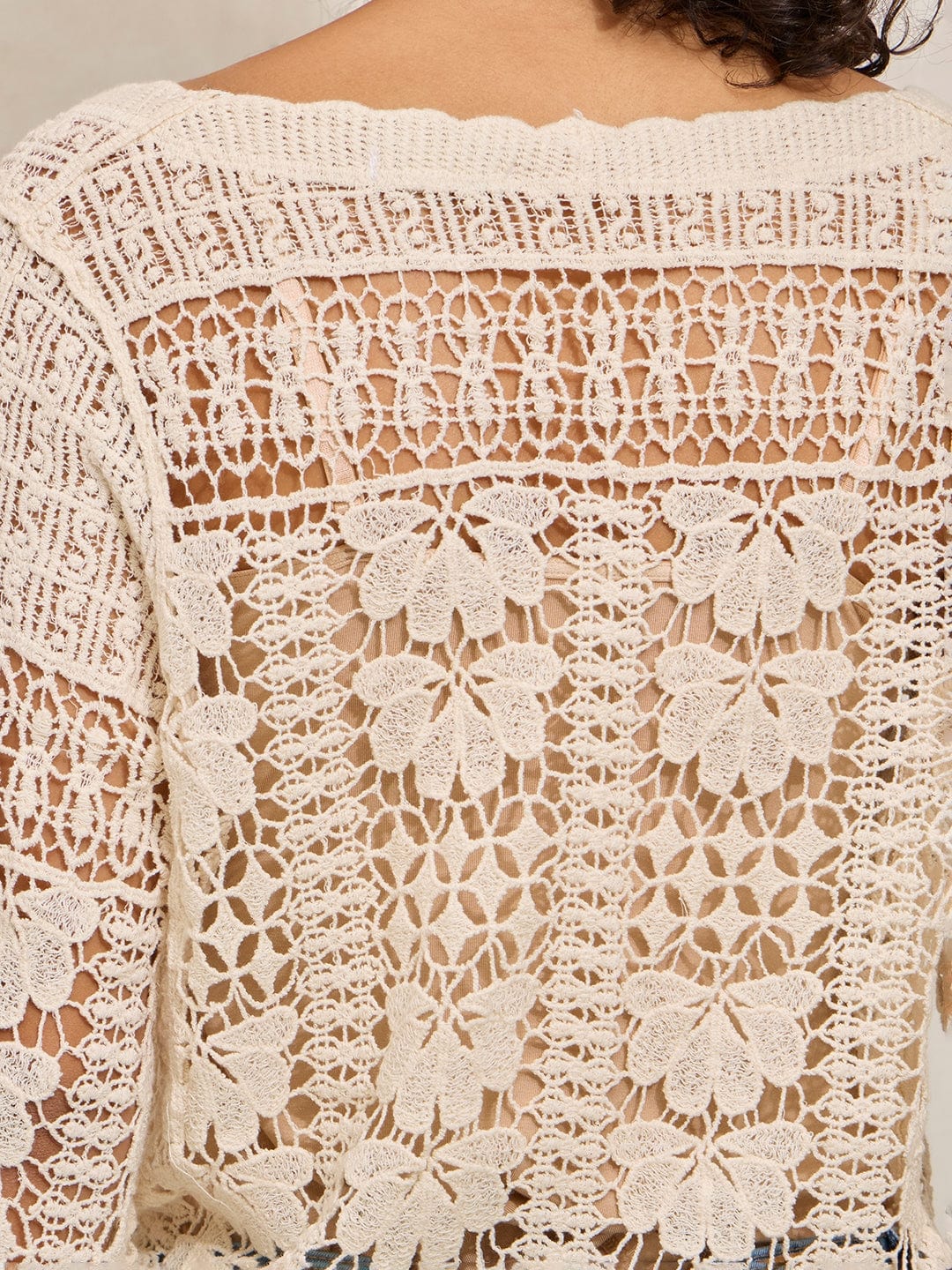 Women's Crochet Cream Top with Square Neck