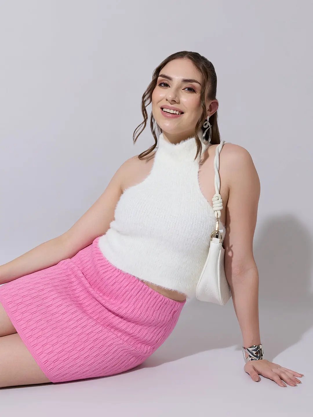 Women's Knitted White Fuzzy Halter Neck Top - from SHOWOFFFF