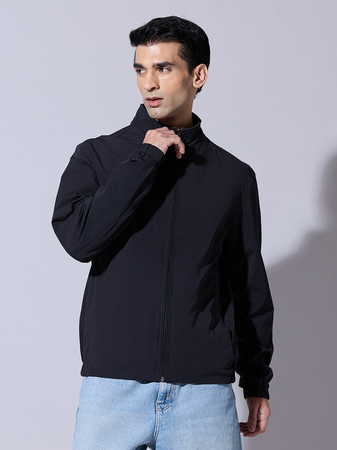 Men's Black Zip-Up Bomber Reversible Jacket