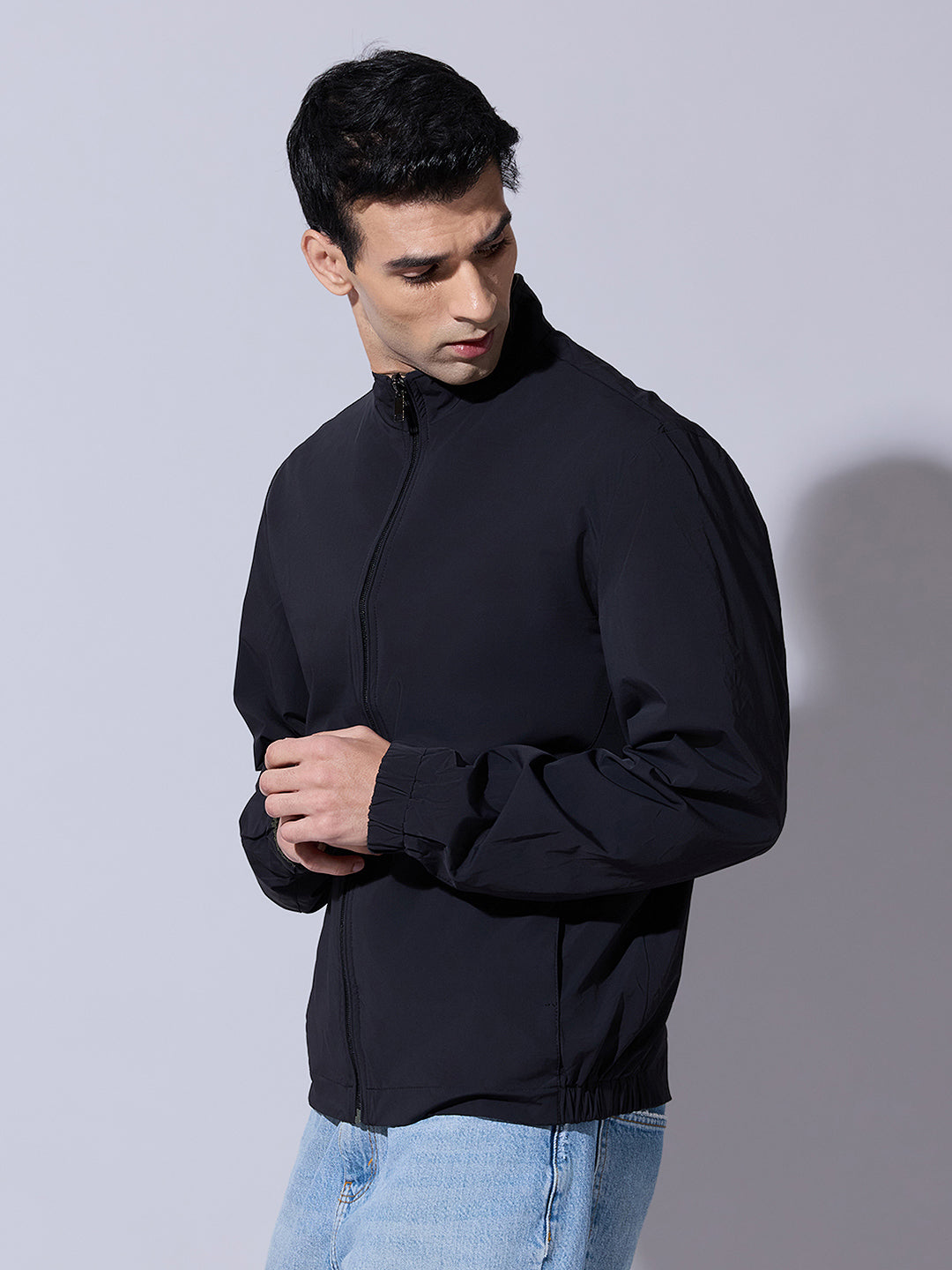 Men's Black Zip-Up Bomber Reversible Jacket